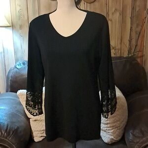 Misook Women Black 3/4 Lace Sleeve Knit Tunic Top Size M